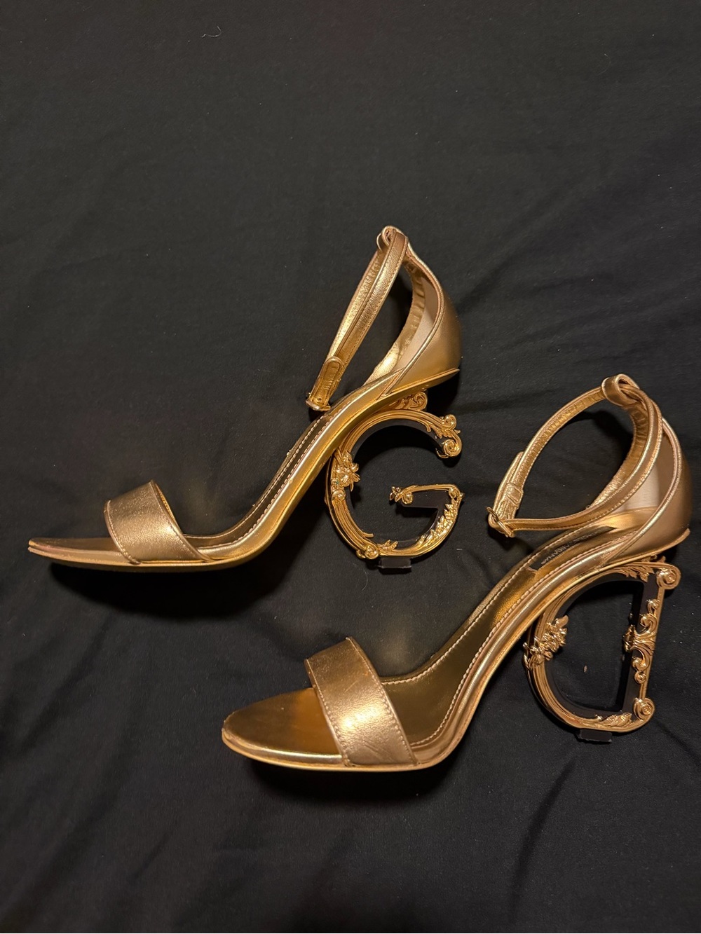 Dolce & Gabbana Nappa Mordore Sandals with Baroque DG Heel - Gold - Picture 6 of 8